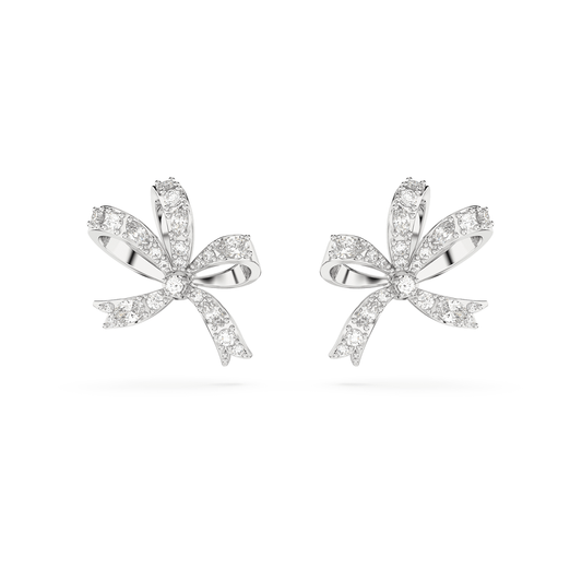 Volta Rhodium Plated Small Bow White Crystal Earrings
