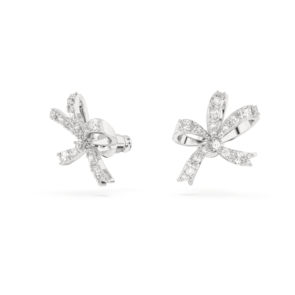 Volta Rhodium Plated Small Bow White Crystal Earrings