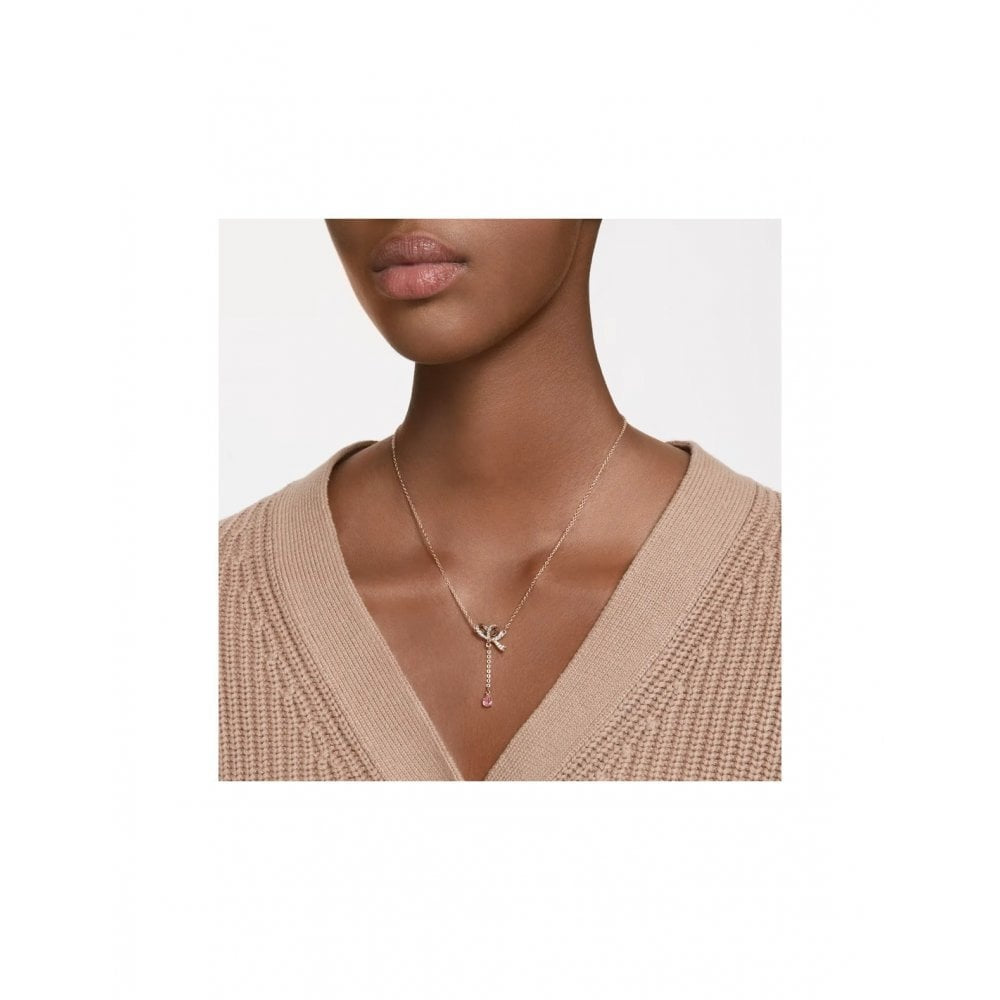 Volta Y pendant Bow, Pink, Rose gold-tone plated