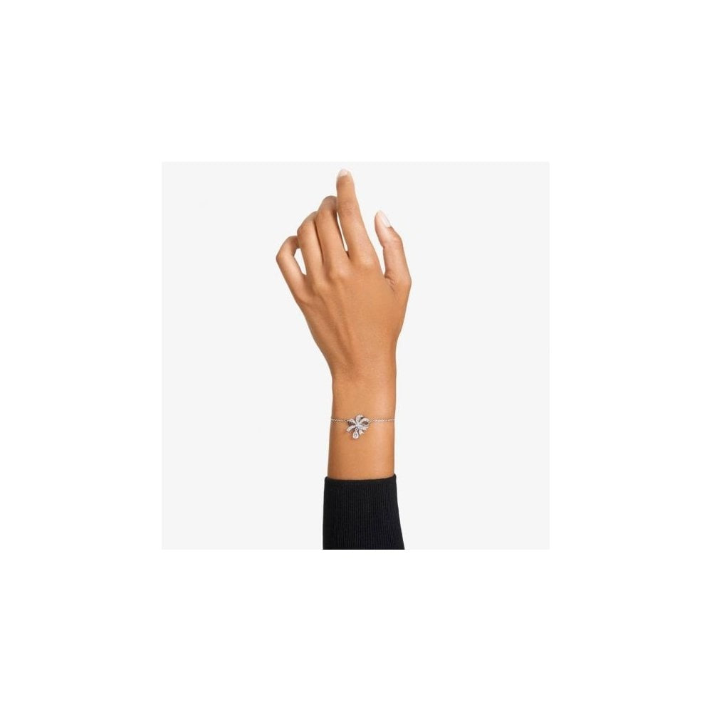 Volta bracelet, Bow, White, Rhodium plated