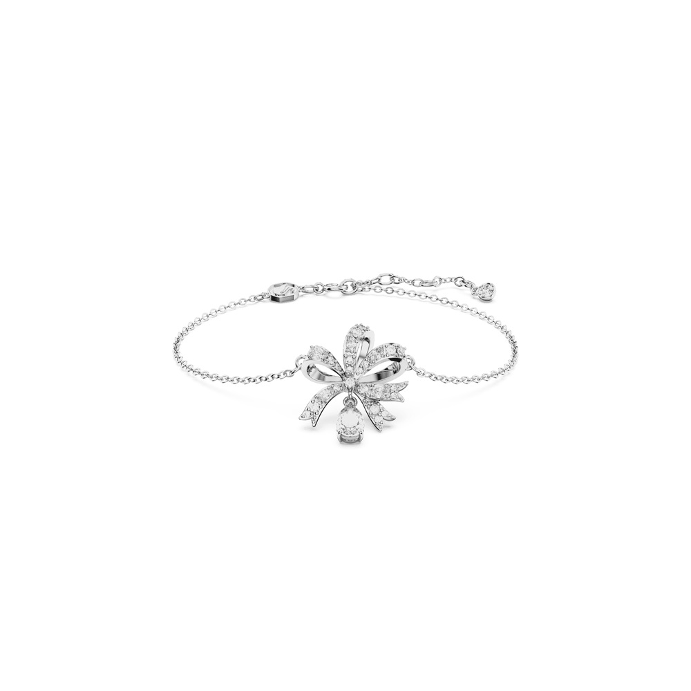Volta bracelet, Bow, White, Rhodium plated