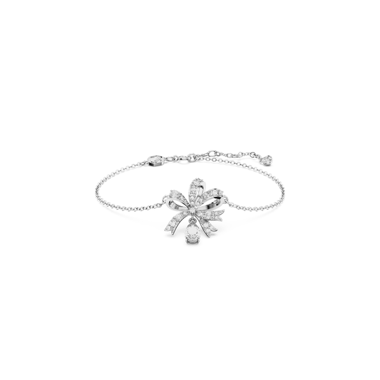 Volta bracelet, Bow, White, Rhodium plated