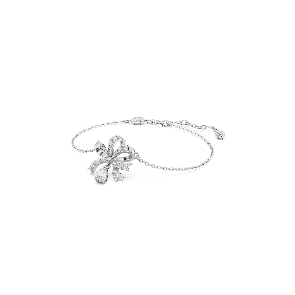 Volta bracelet, Bow, White, Rhodium plated