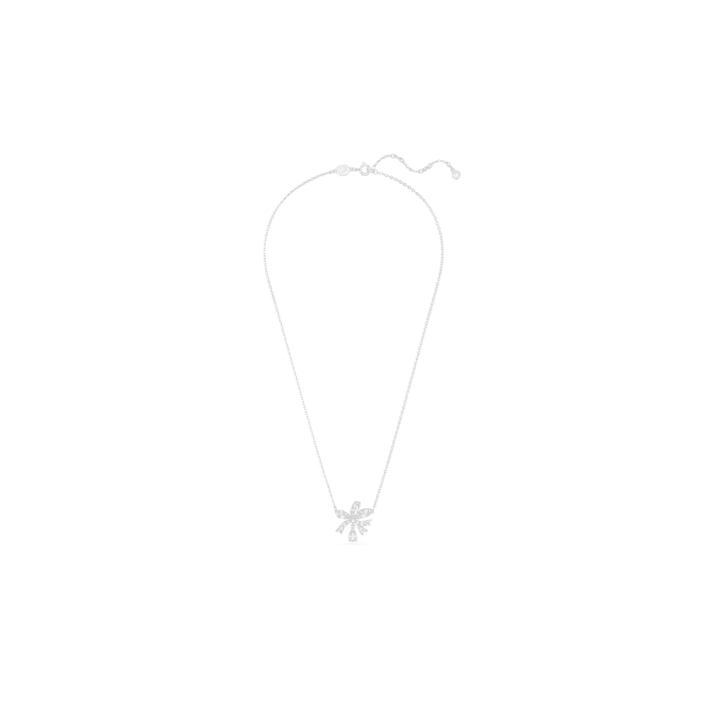 Volta necklace, Bow, Small, White, Rhodium plated