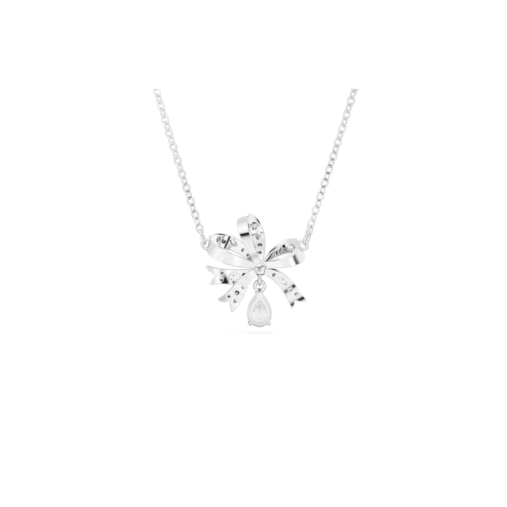 Volta necklace, Bow, Small, White, Rhodium plated