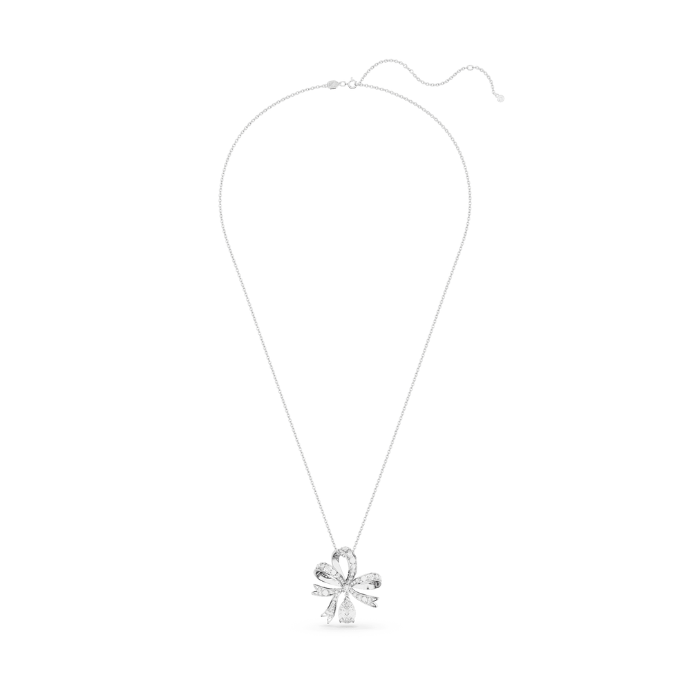 Volta pendant Bow, Large, White, Rhodium plated