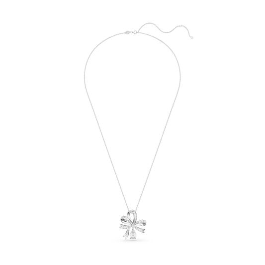 Volta pendant Bow, Large, White, Rhodium plated