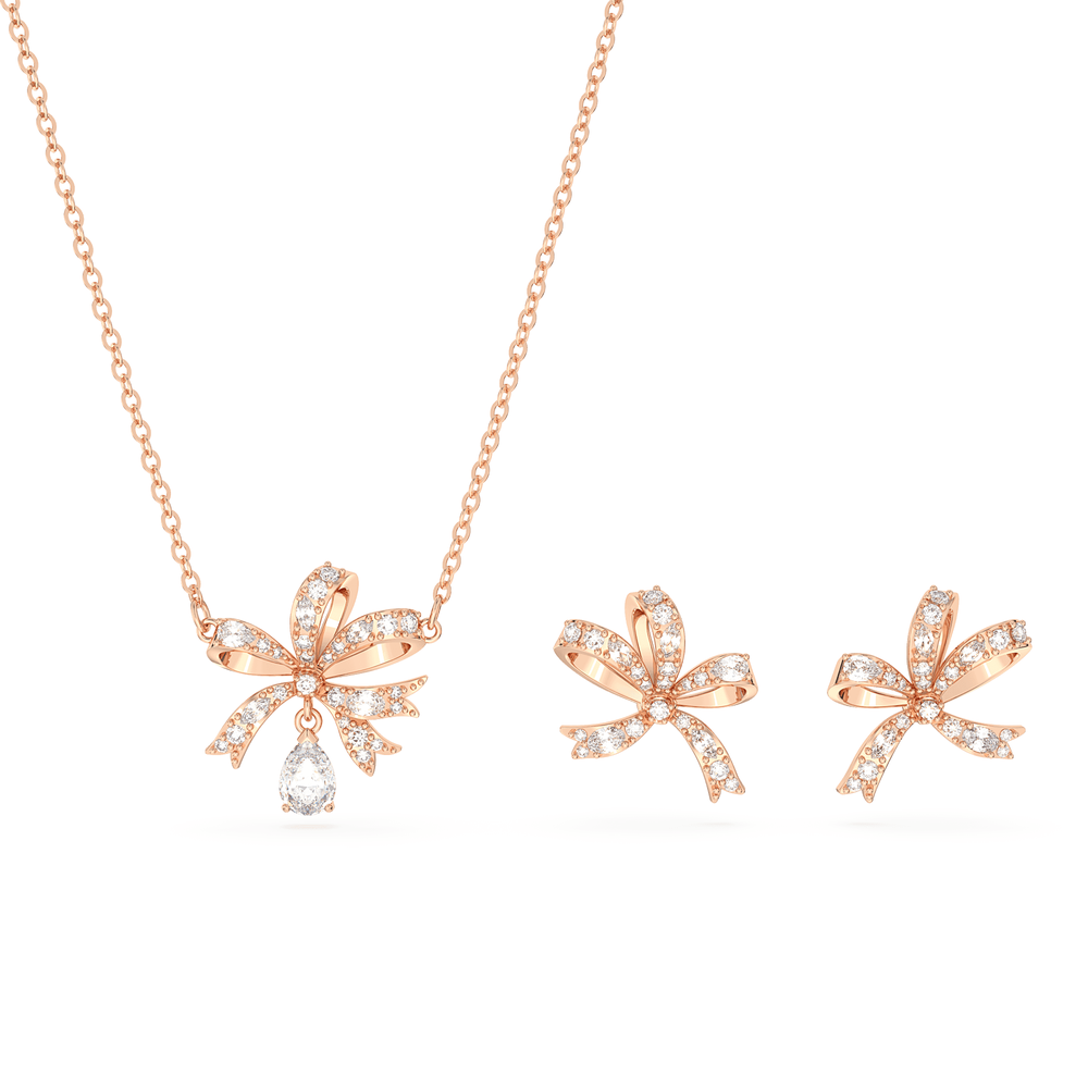 Volta set, Bow, White, Rose gold-tone plated