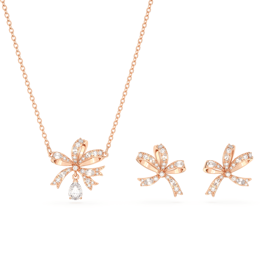 Volta set, Bow, White, Rose gold-tone plated