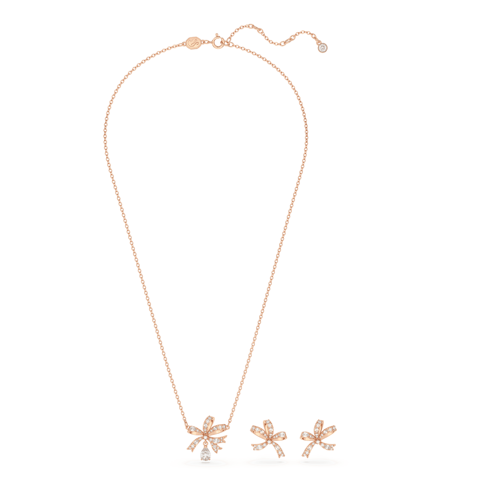 Volta set, Bow, White, Rose gold-tone plated