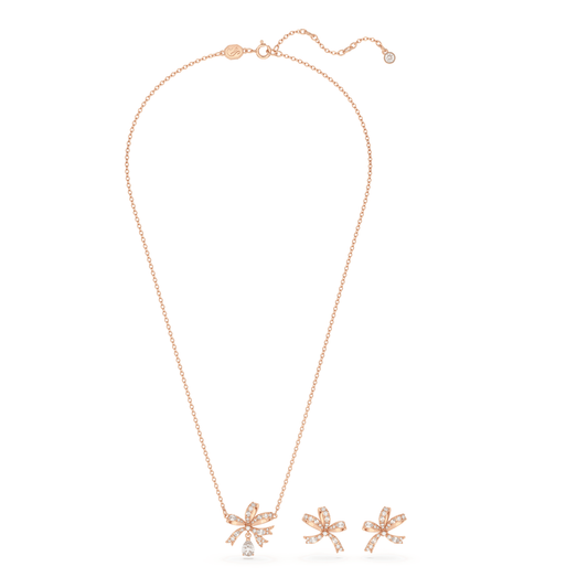 Volta set, Bow, White, Rose gold-tone plated