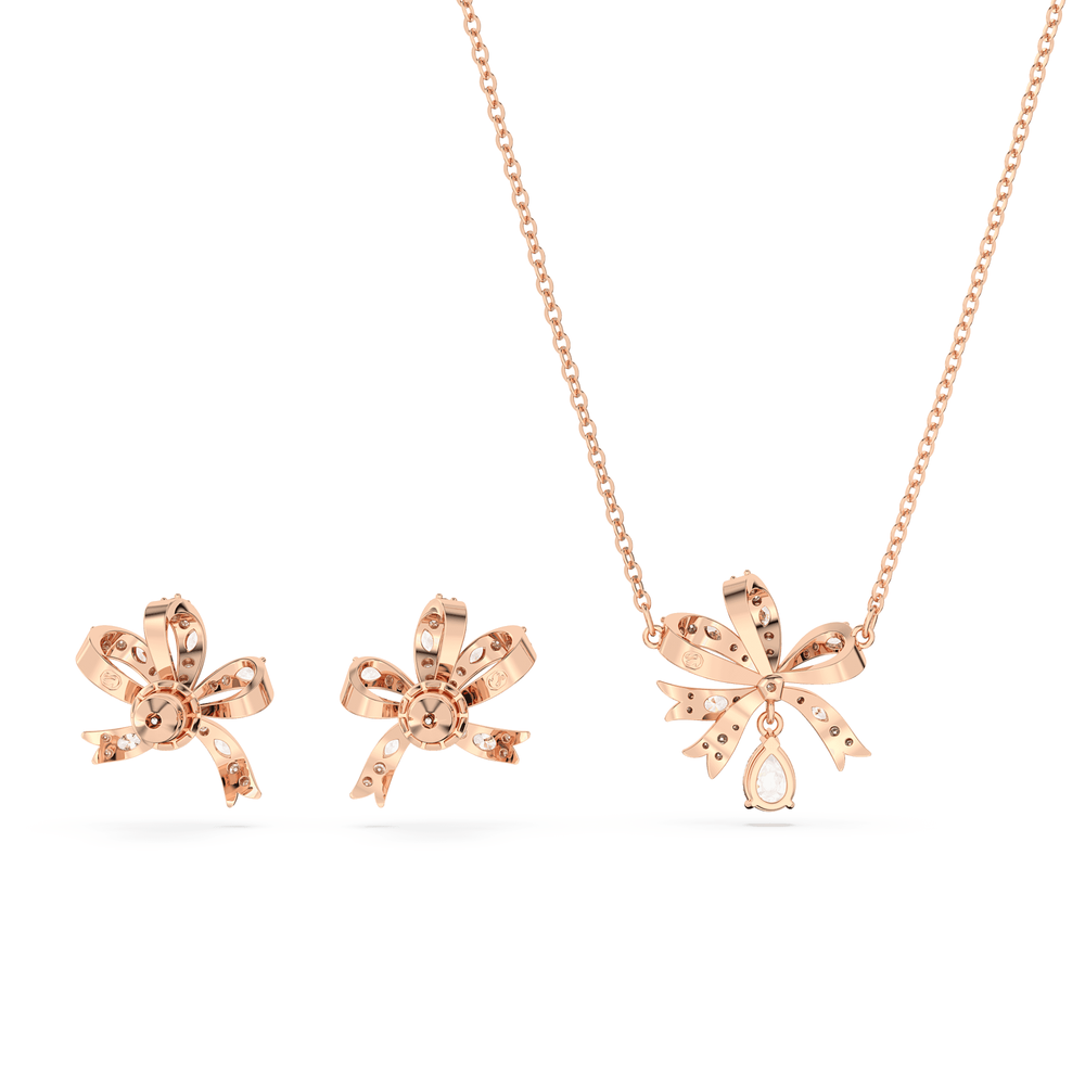 Volta set, Bow, White, Rose gold-tone plated