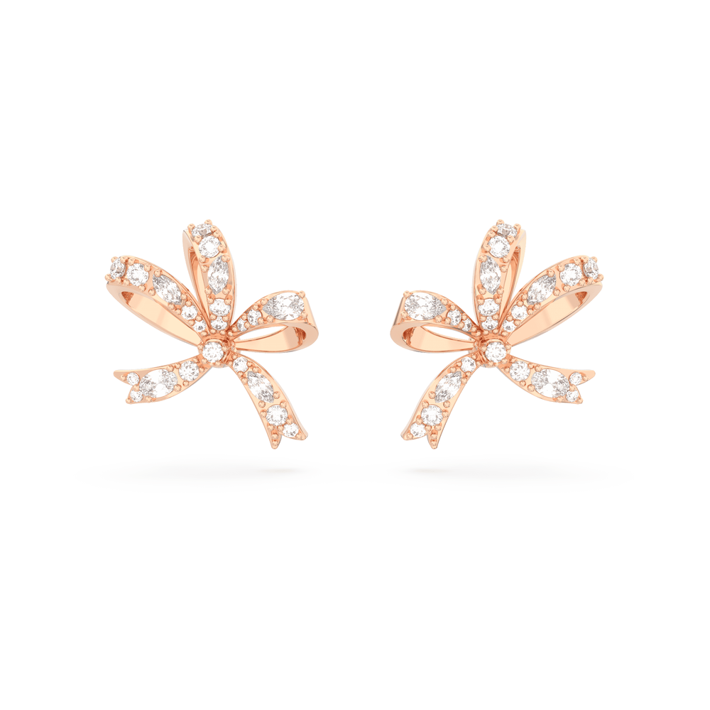 Volta stud earrings Bow, Small, White, Rose gold-tone plated
