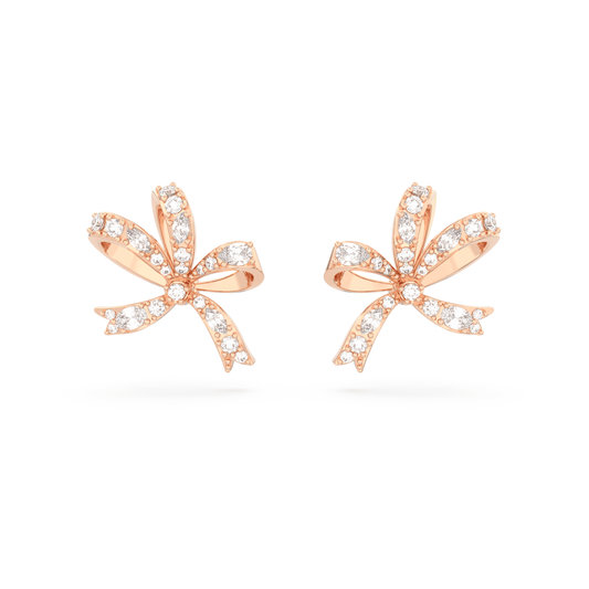 Volta stud earrings Bow, Small, White, Rose gold-tone plated