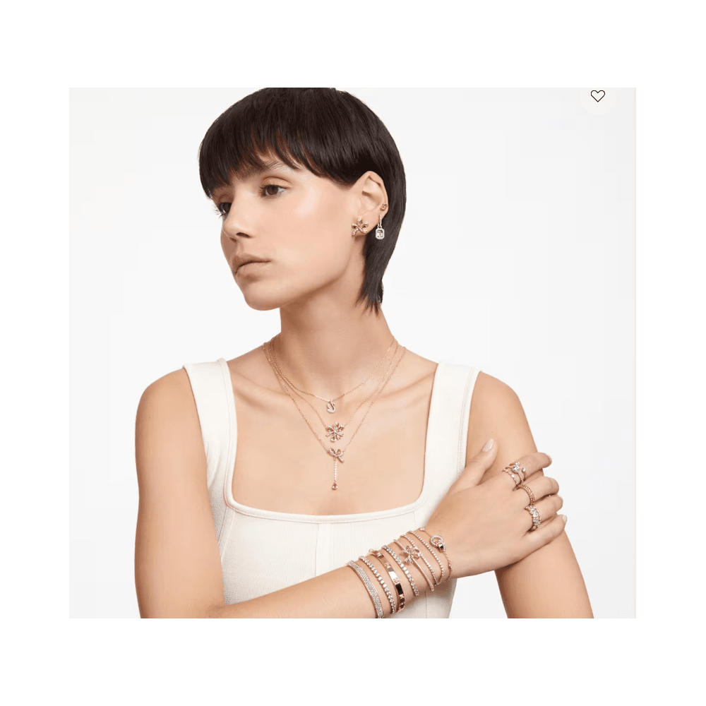 Volta stud earrings Bow, Small, White, Rose gold-tone plated