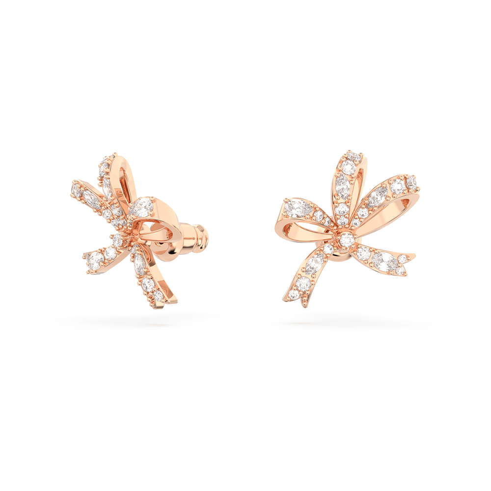 Volta stud earrings Bow, Small, White, Rose gold-tone plated