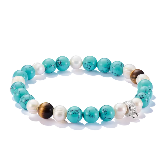 T SABO TURQ, TIGER EYE AND PEARL BRACELET
