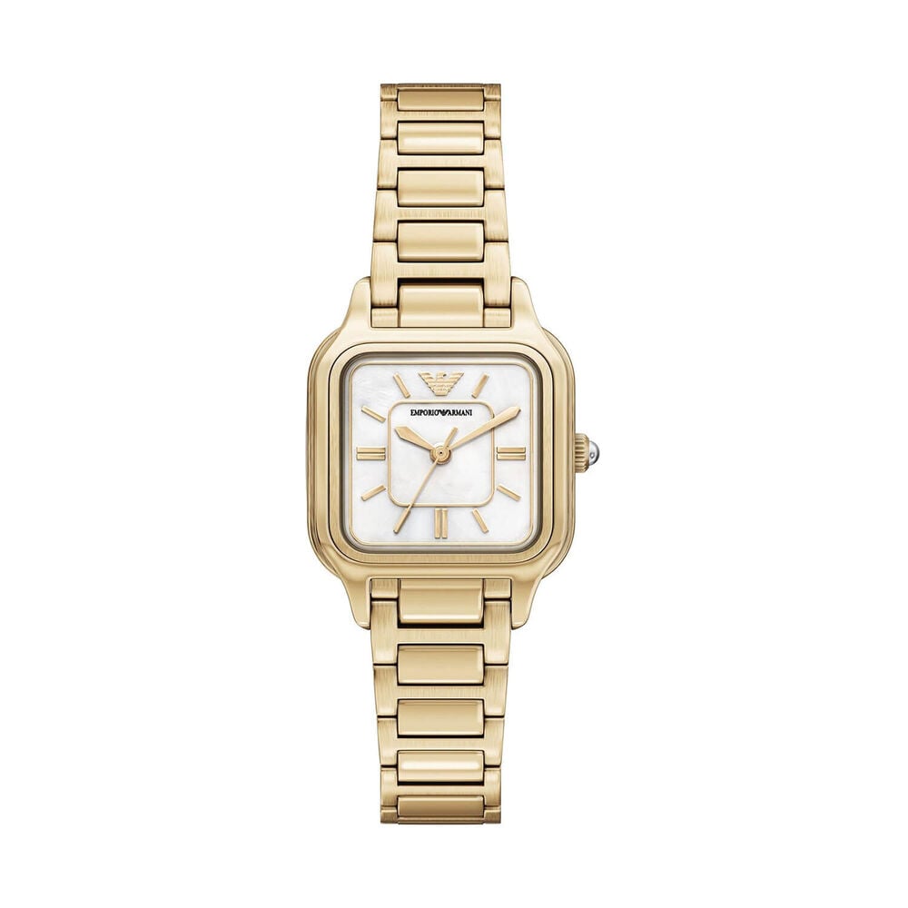 ARMANI MOP SQUARE DIAL LADIES STAINLESS STEEL WATCH
