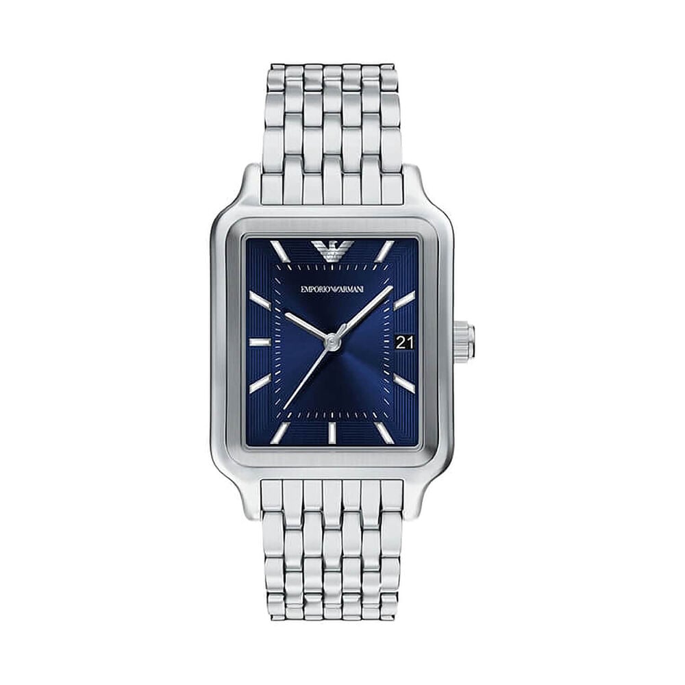 ARMANI BLUE RECTANGULAR DIAL GENTS STAINLESS STEEL WATCH