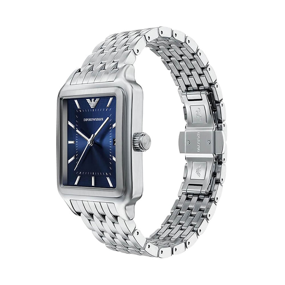 ARMANI BLUE RECTANGULAR DIAL GENTS STAINLESS STEEL WATCH