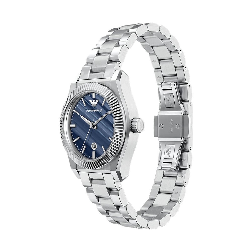ARMANI BLUE DIAL LADIES STAINLESS STEEL WATCH