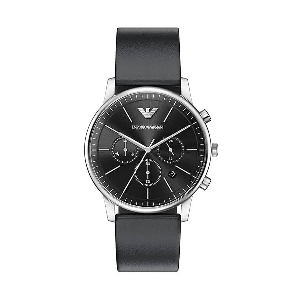 ARMANI BLACK CHRONO DIAL GENTS BLACK LEATHER WATCH