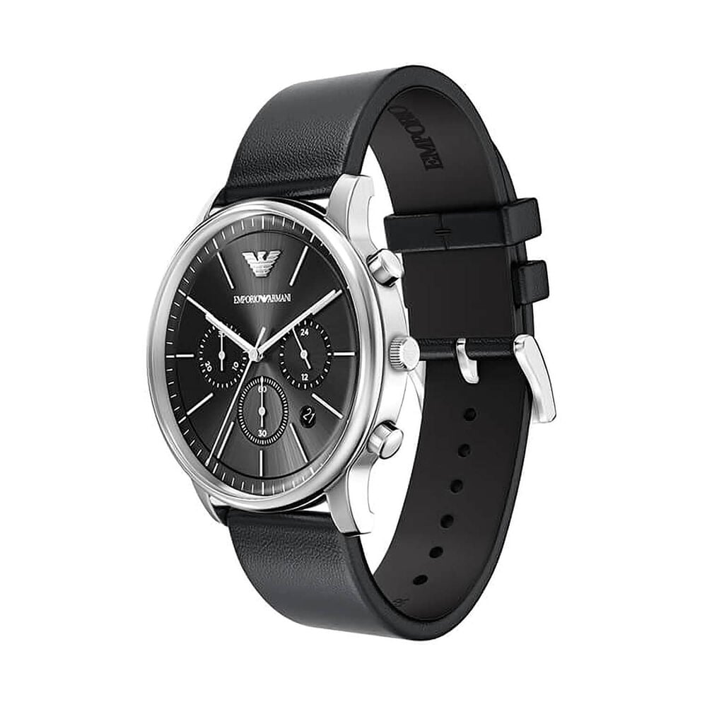ARMANI BLACK CHRONO DIAL GENTS BLACK LEATHER WATCH