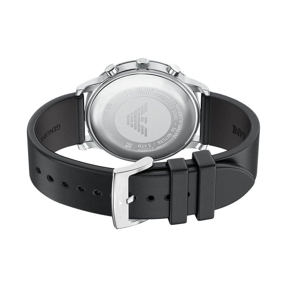ARMANI BLACK CHRONO DIAL GENTS BLACK LEATHER WATCH