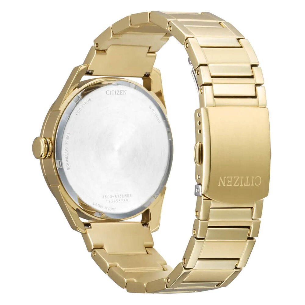 Citizen Eco-Drive Black Dial Gents Gold Stainless Steel Watch