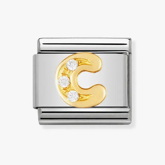 COMPOSABLE Classic LETTER C in stainless steel with 18k gold and Cubic Zirconia