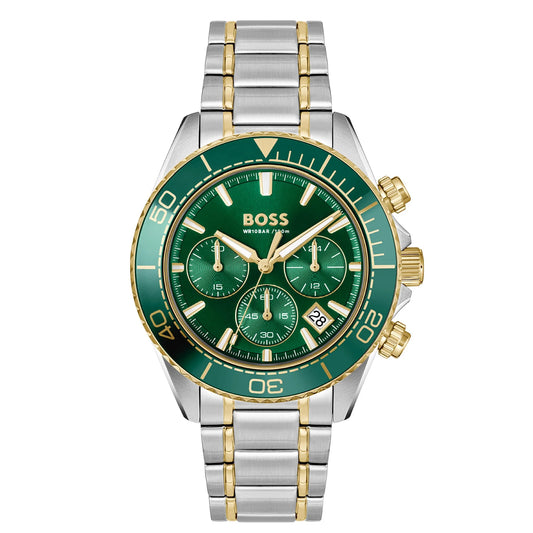 BOSS SEALINER GREEN CHRONO GENTS TWO-TONED WATCH