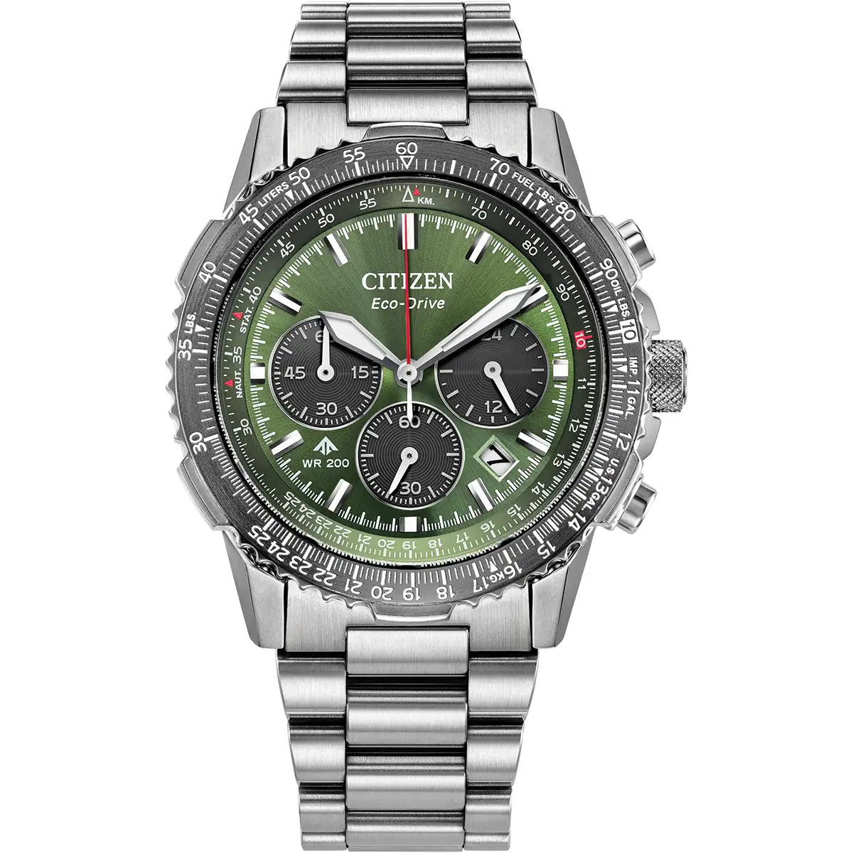 CITIZEN ECO DRIVE GREEN DIAL GENTS STAINLESS STEEL WATCH