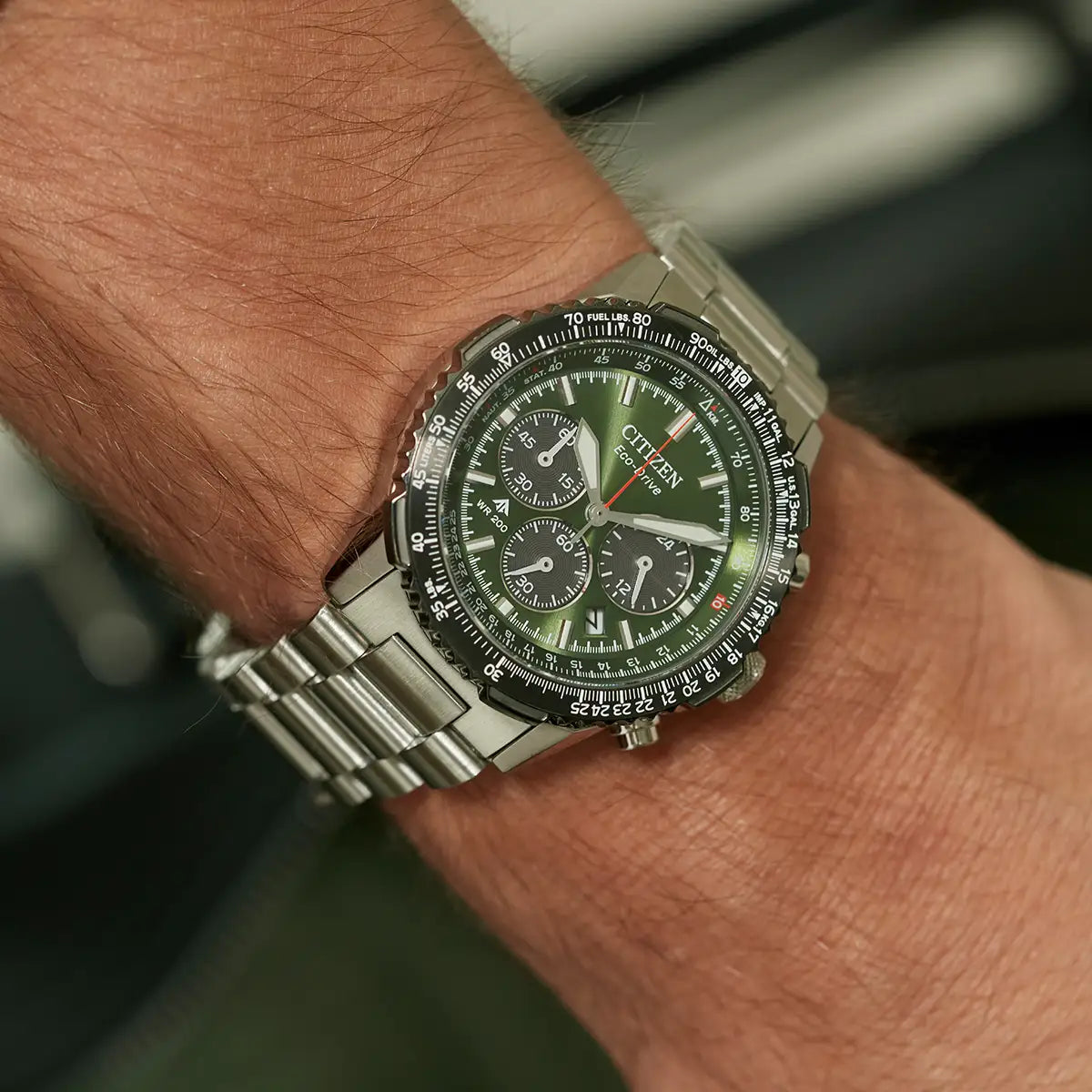 CITIZEN ECO DRIVE GREEN DIAL GENTS STAINLESS STEEL WATCH