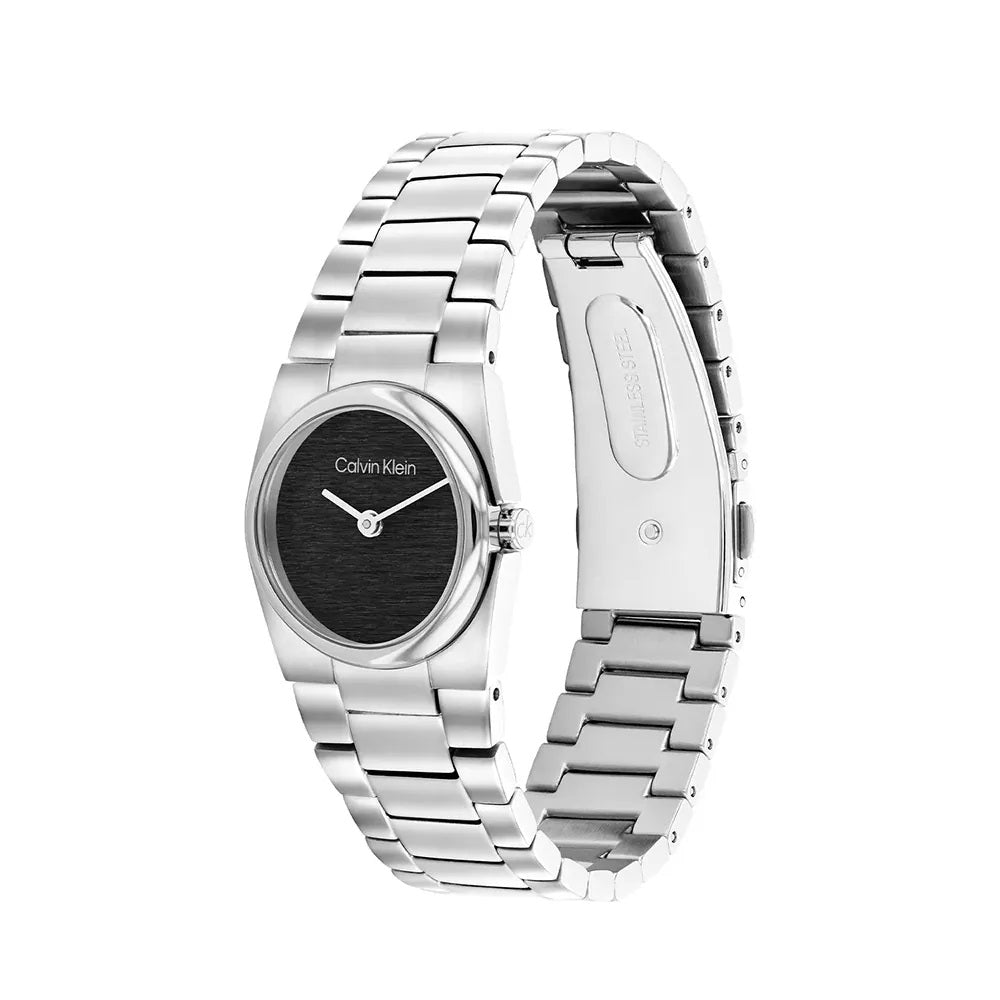 CALVIN KLEIN LADIES BLACK DIAL STAINLESS STEEL WATCH