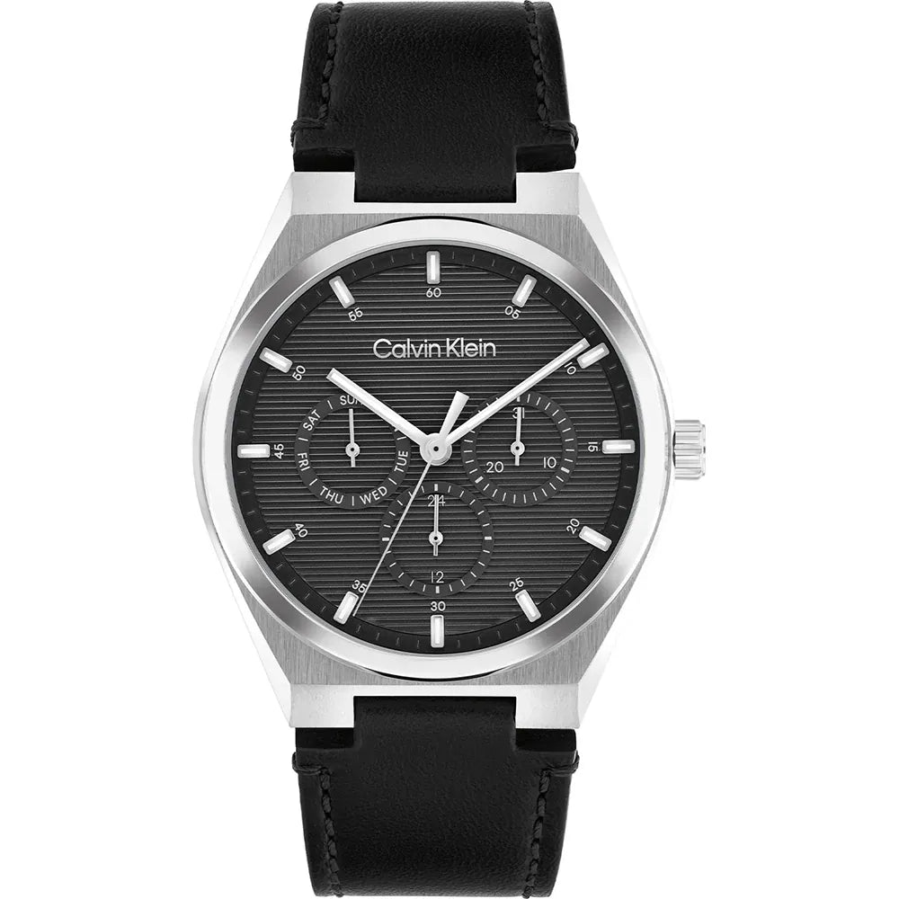 CALVIN KLEIN CHRONOGRAPH BLACK DIAL BLACK LEATHER WATCH