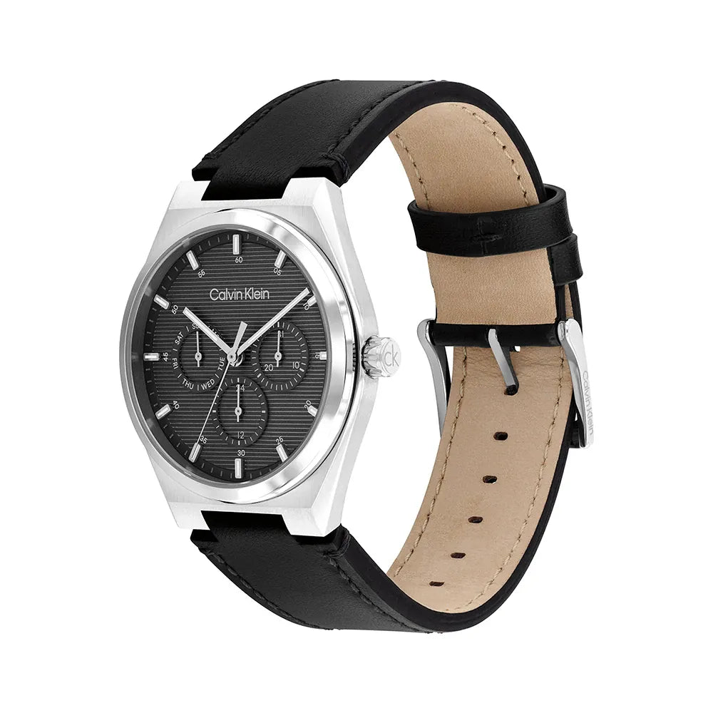 CALVIN KLEIN CHRONOGRAPH BLACK DIAL BLACK LEATHER WATCH