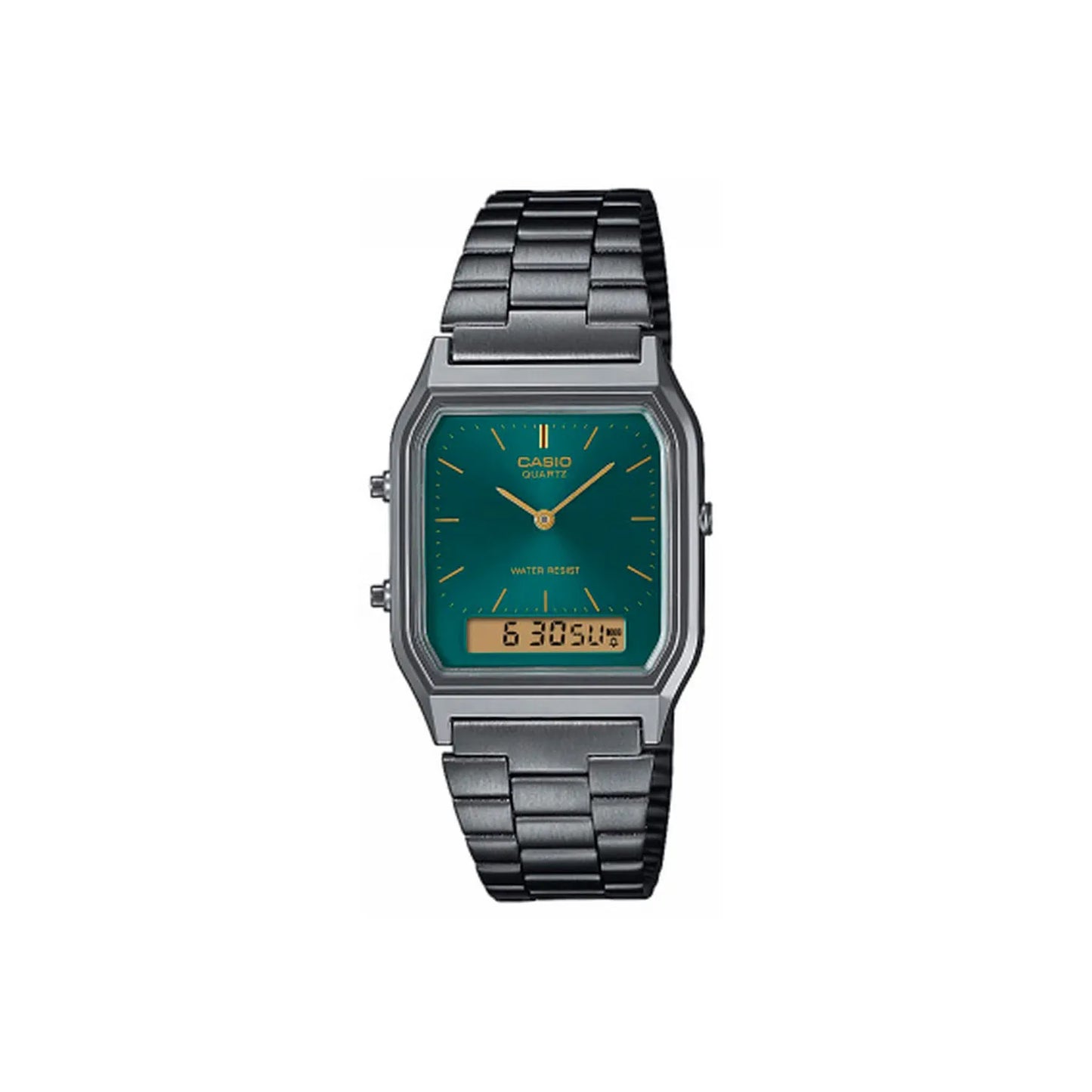 Casio Unisex Retro Vintage Dark Green Sunray Dial Gun Metal Watch