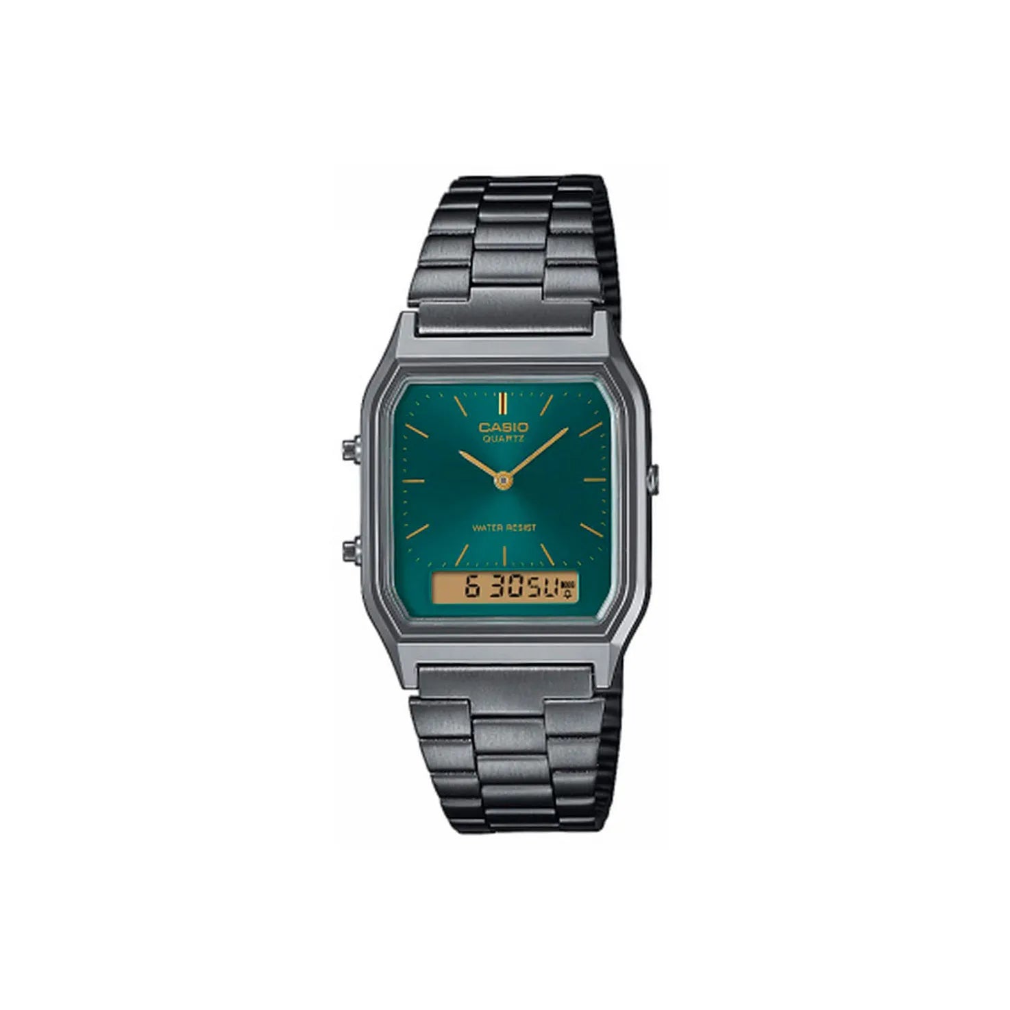 Casio Unisex Retro Vintage Dark Green Sunray Dial Gun Metal Watch