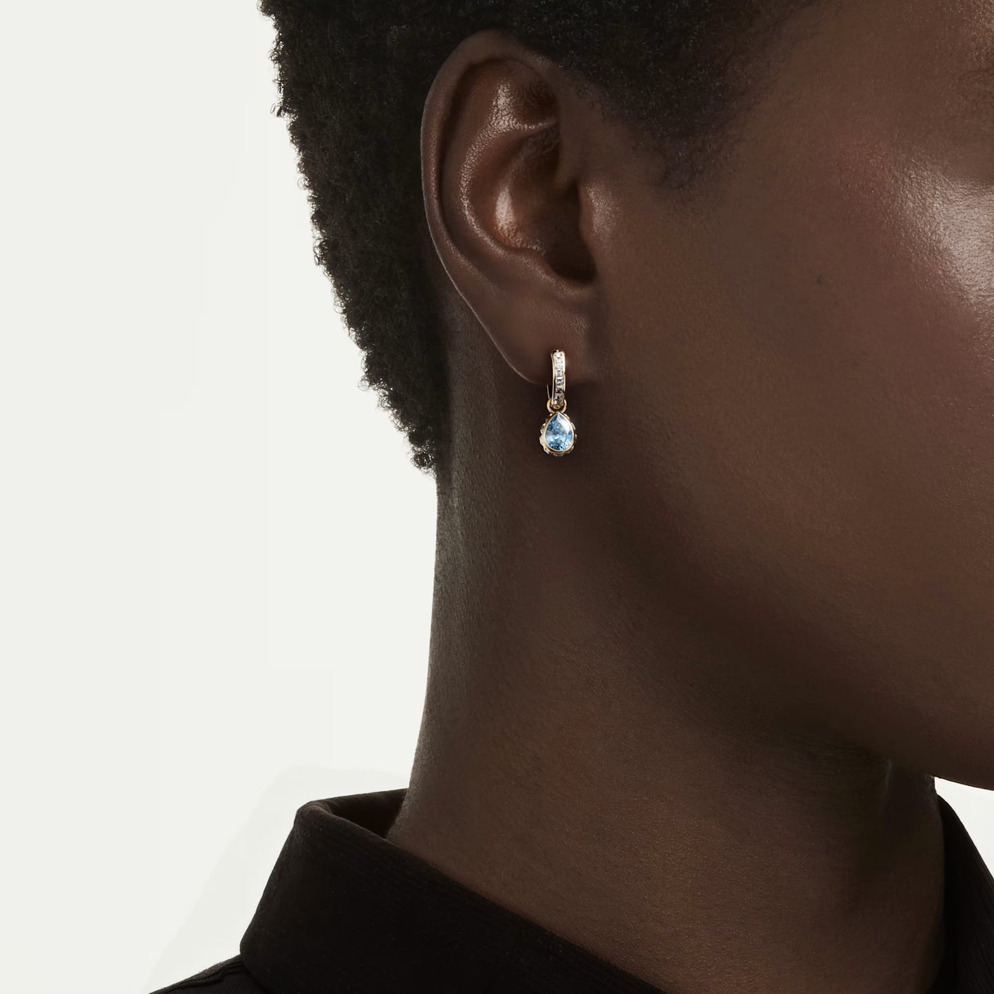 Gold Chroma Blue Pear Cut Swarovski Drop Earrings