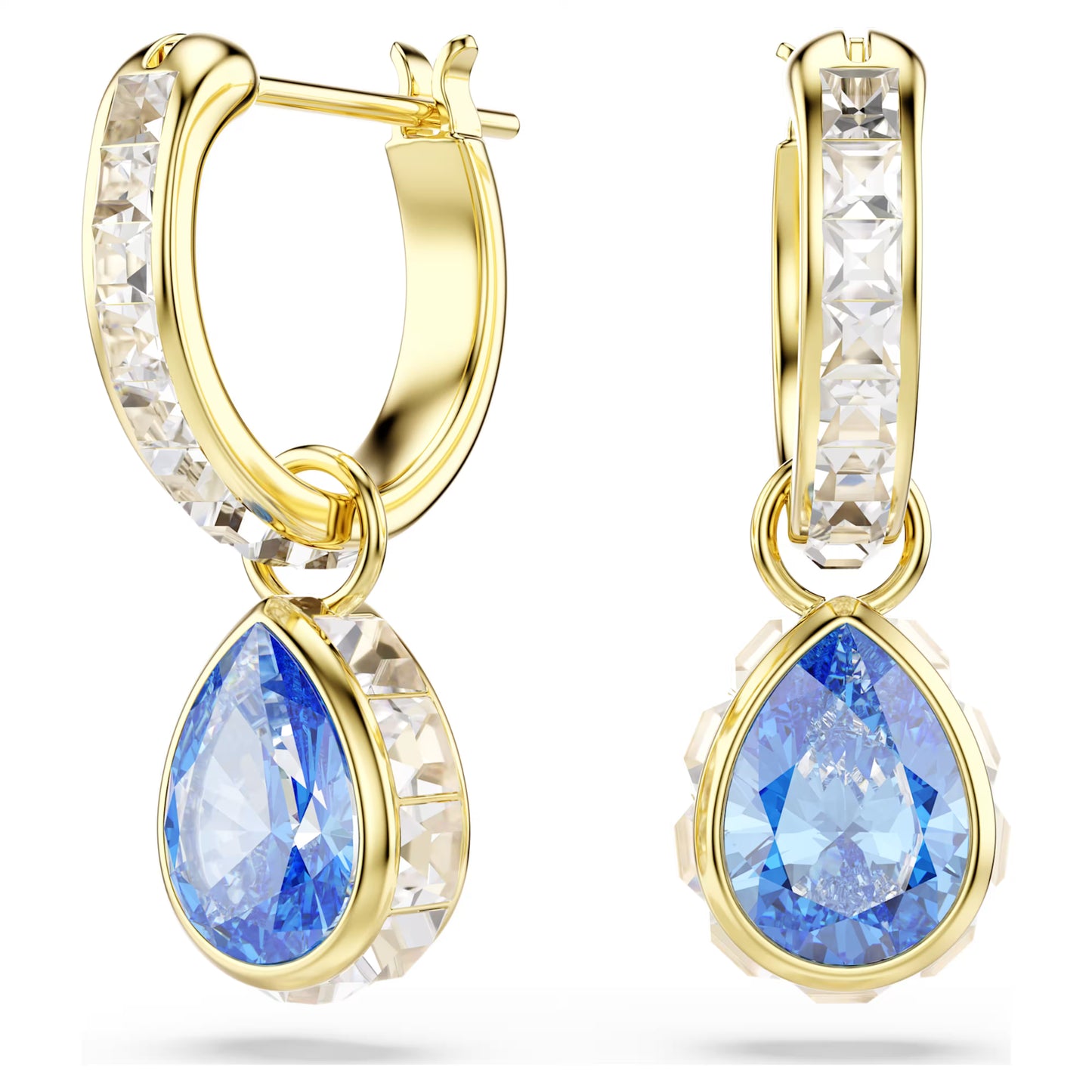 Gold Chroma Blue Pear Cut Swarovski Drop Earrings