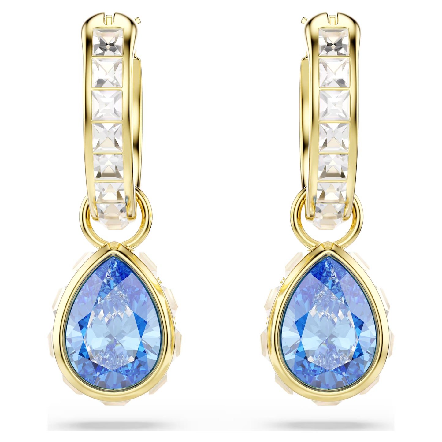 Gold Chroma Blue Pear Cut Swarovski Drop Earrings