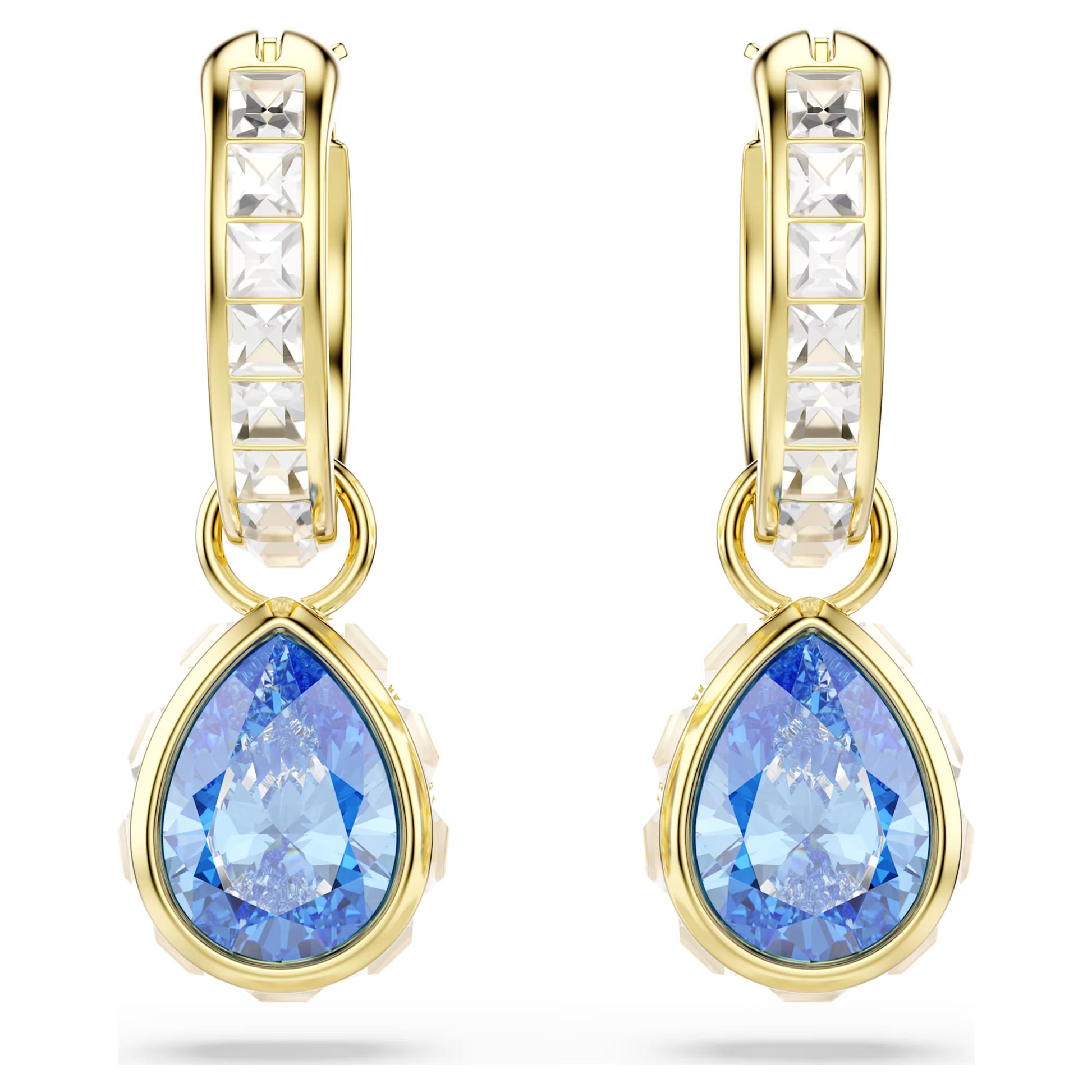 Gold Chroma Blue Pear Cut Swarovski Drop Earrings