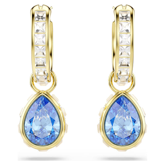 Gold Chroma Blue Pear Cut Swarovski Drop Earrings