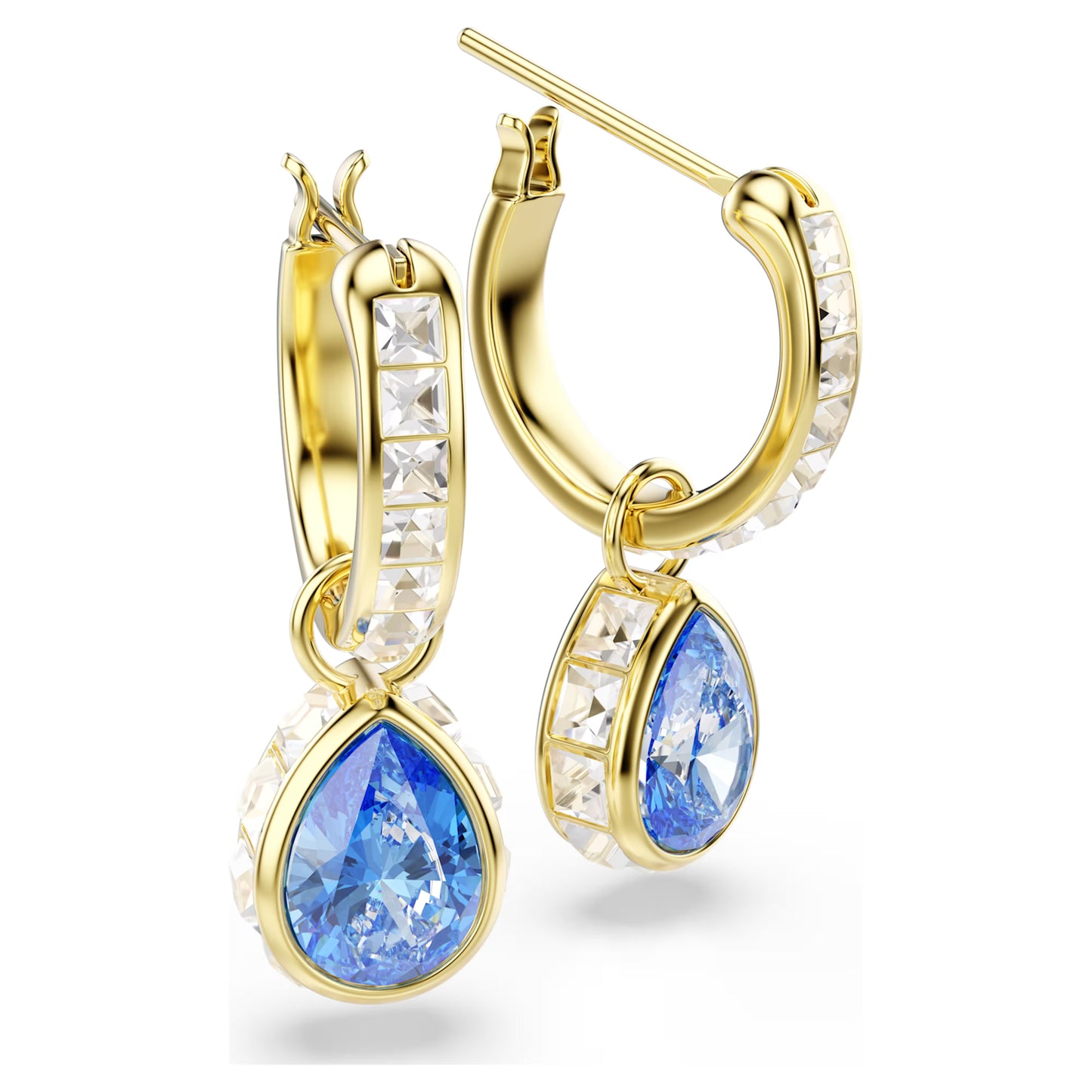 Gold Chroma Blue Pear Cut Swarovski Drop Earrings