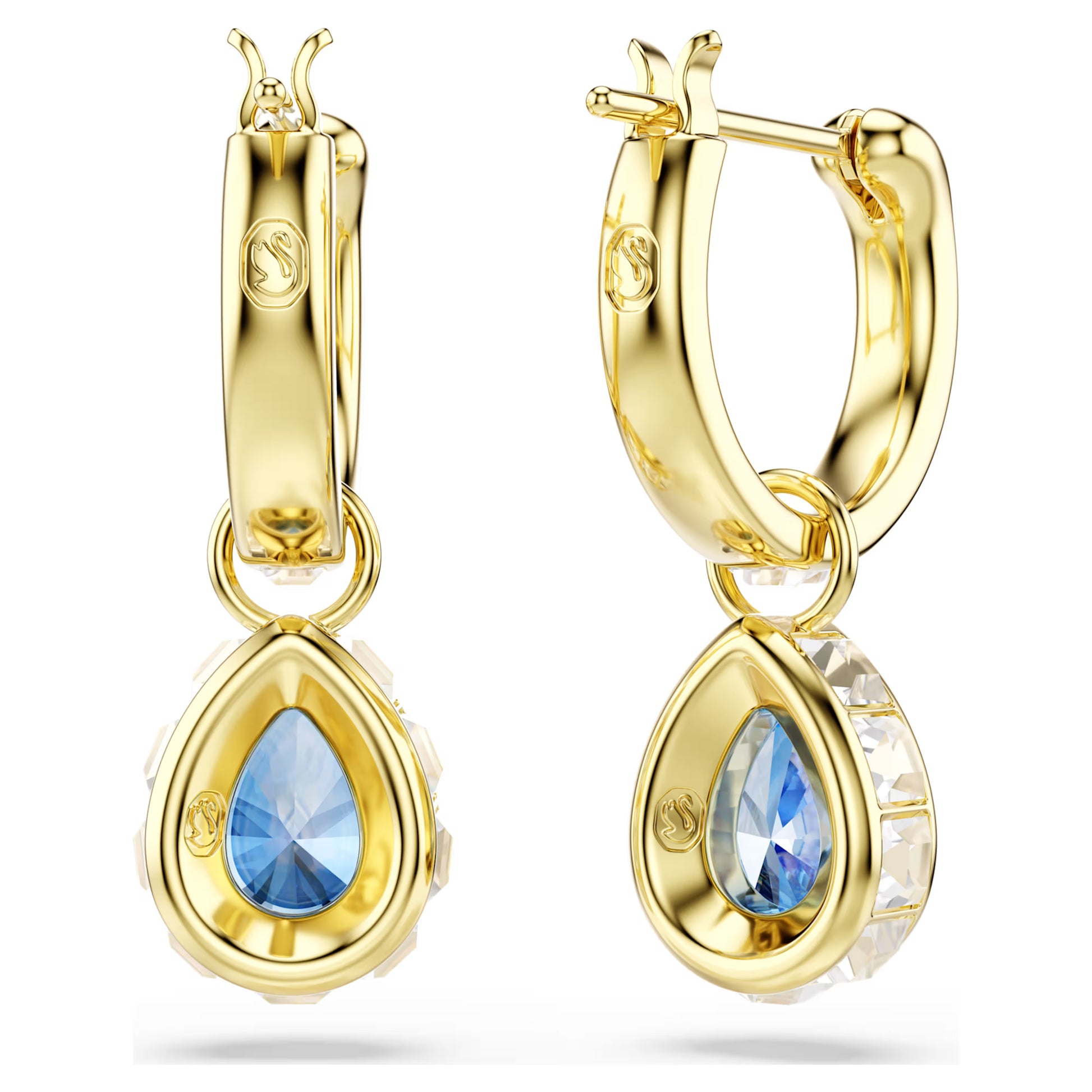 Gold Chroma Blue Pear Cut Swarovski Drop Earrings