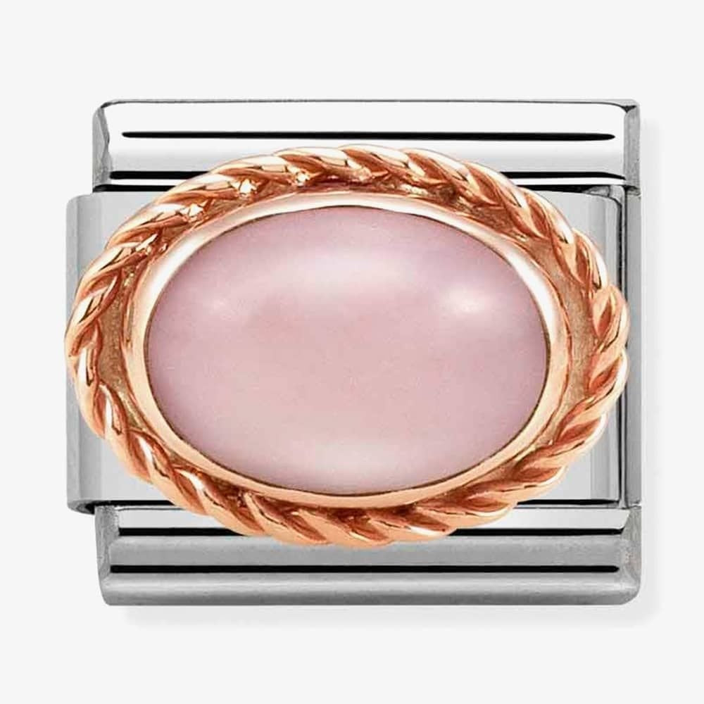 classic oval pink opal charm with rose gold surround