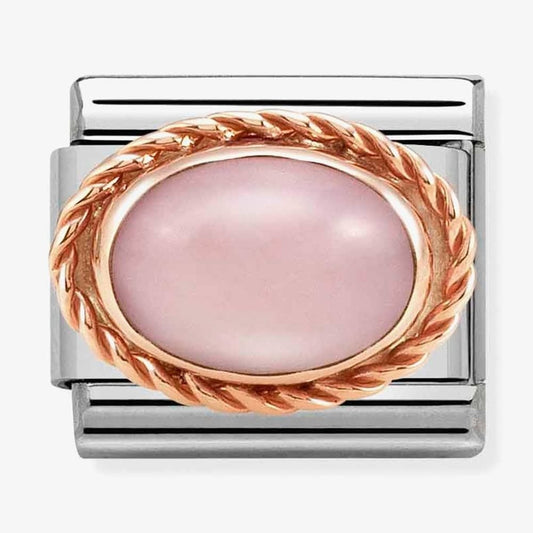 classic oval pink opal charm with rose gold surround