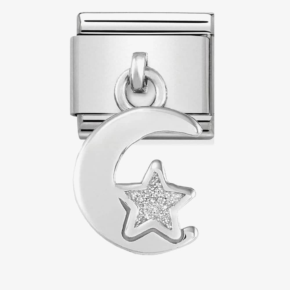 classic silvershine drop moon & glitter star charm