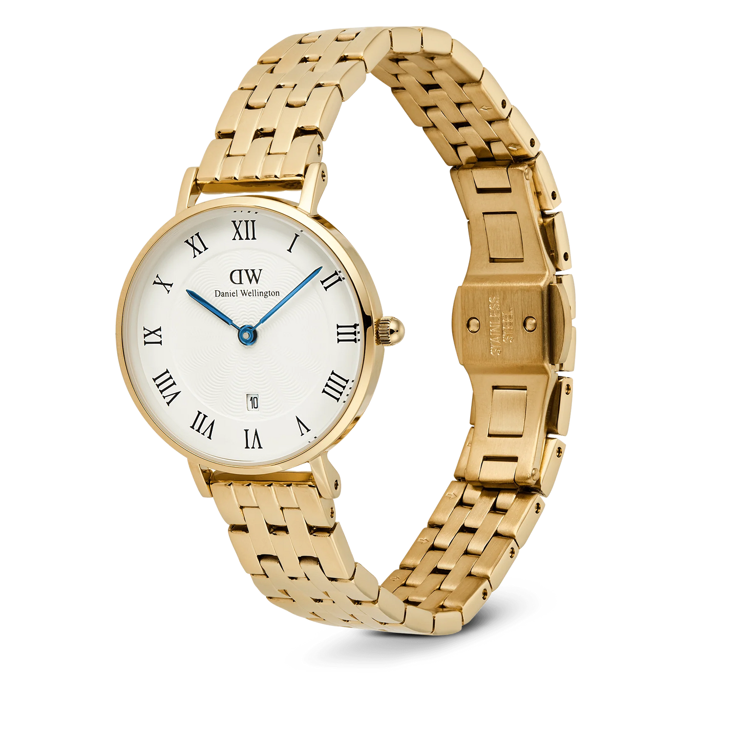 Petite Roman Numerals Date 5-link Gold ladies Watch