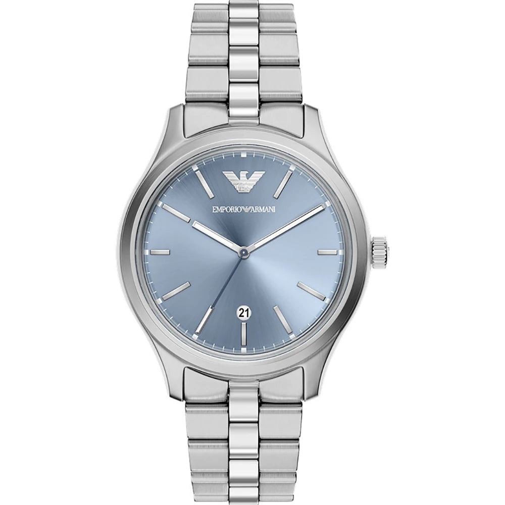 ARMANI LIGHT BLUE DIAL GENTS STAINLESS STEEL WATCH